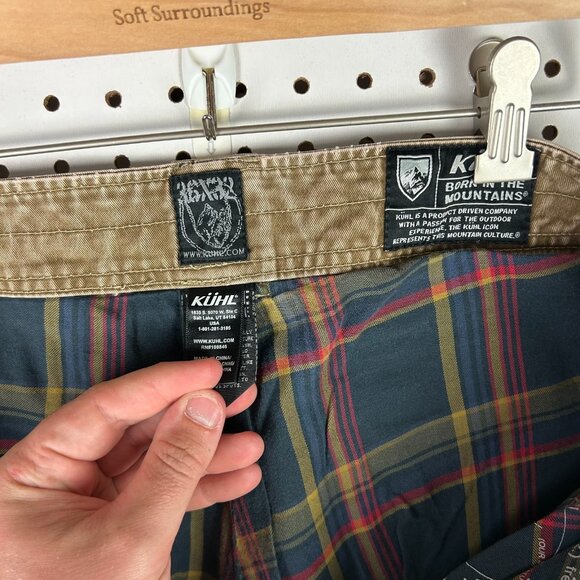 Kuhl Hot Rydr Plaid Lined Pants 36x32 Khaki Brown Hiking Distressed Worn Outdoor - Picture 9 of 11